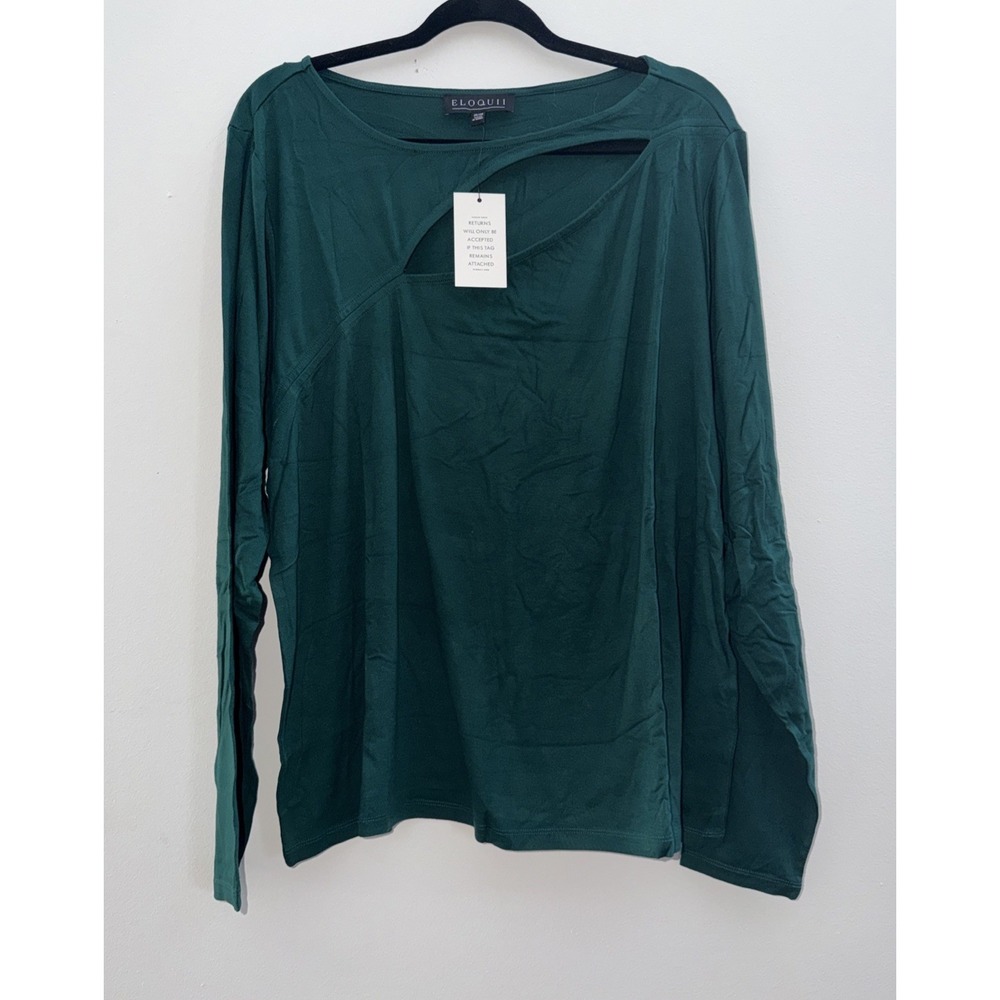 Eloquii Green Long Sleeve Caged Neck Blouse NWT 26/28